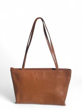 Vintage Monsac Cognac Leather Tote Bag Minimalist Shoulder Purse
